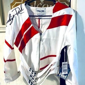 Indigo-Red Industrial Luxe Biker Satin Jacket